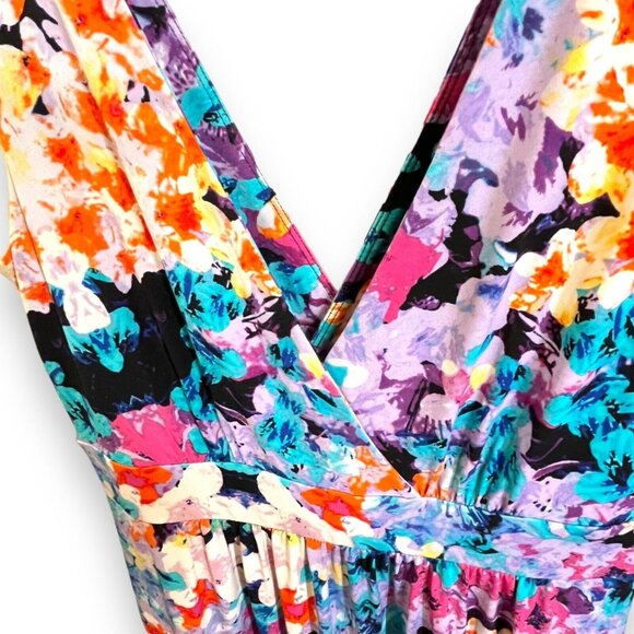 Nicole Miller Y2K Babydoll Maxi Dress Medium Abstract Multicolor Tropical Fairy - Picture 4 of 9